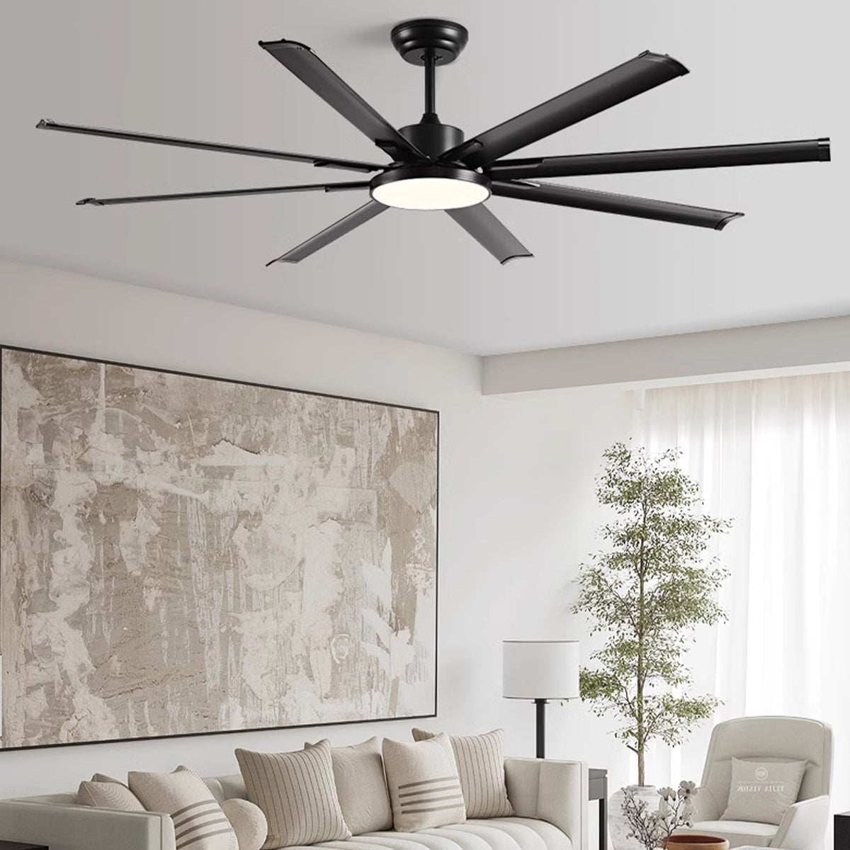 Mid - Century 8 - Blade Scandinavian Ceiling Fan with Full - Spectrum LED Light - Glimvale