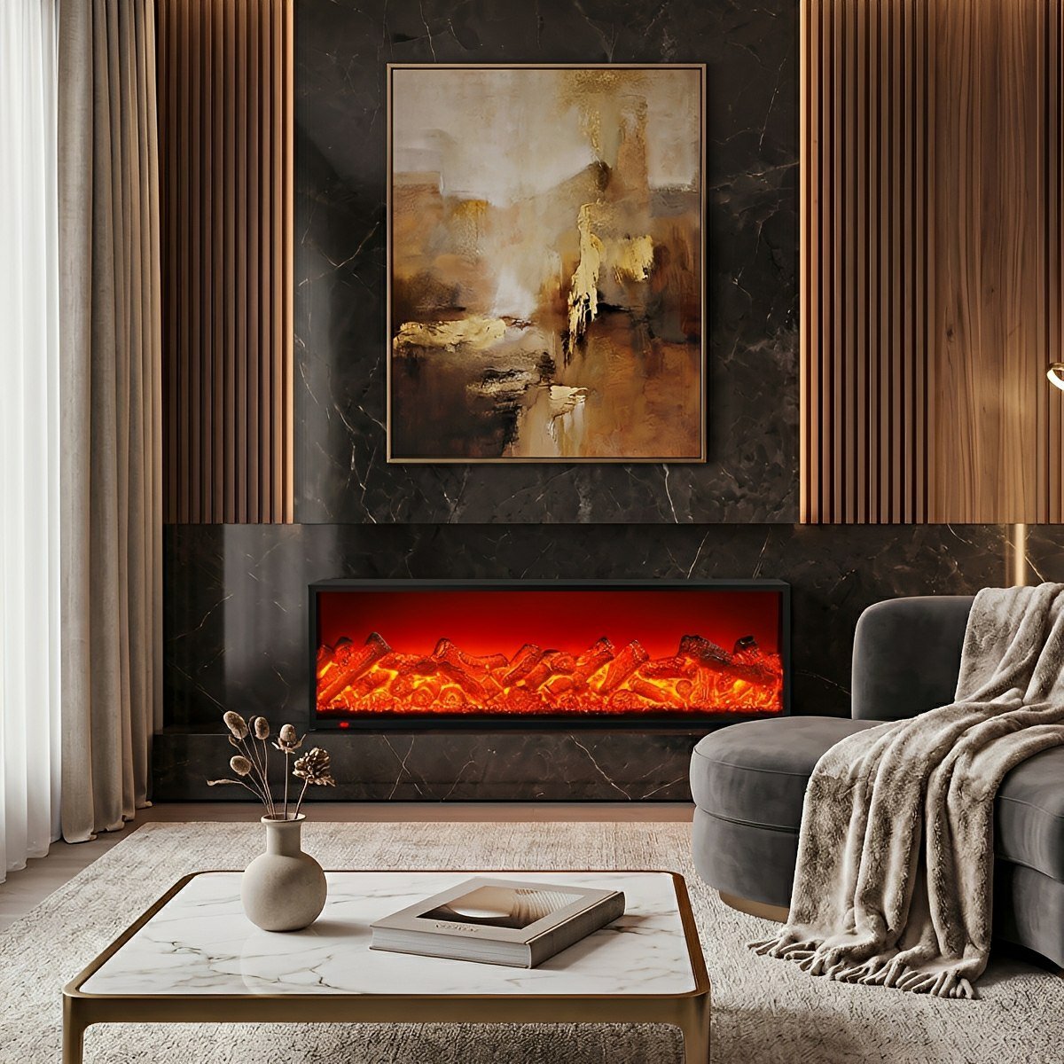 Modern 3D LED Flame Wall Fireplace Light Ambient Lighting - Glimvale