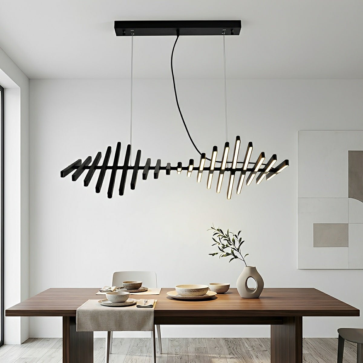Modern Nordic Waves Fishbone Fish Skeleton Dimming LED Pendant Light - Glimvale
