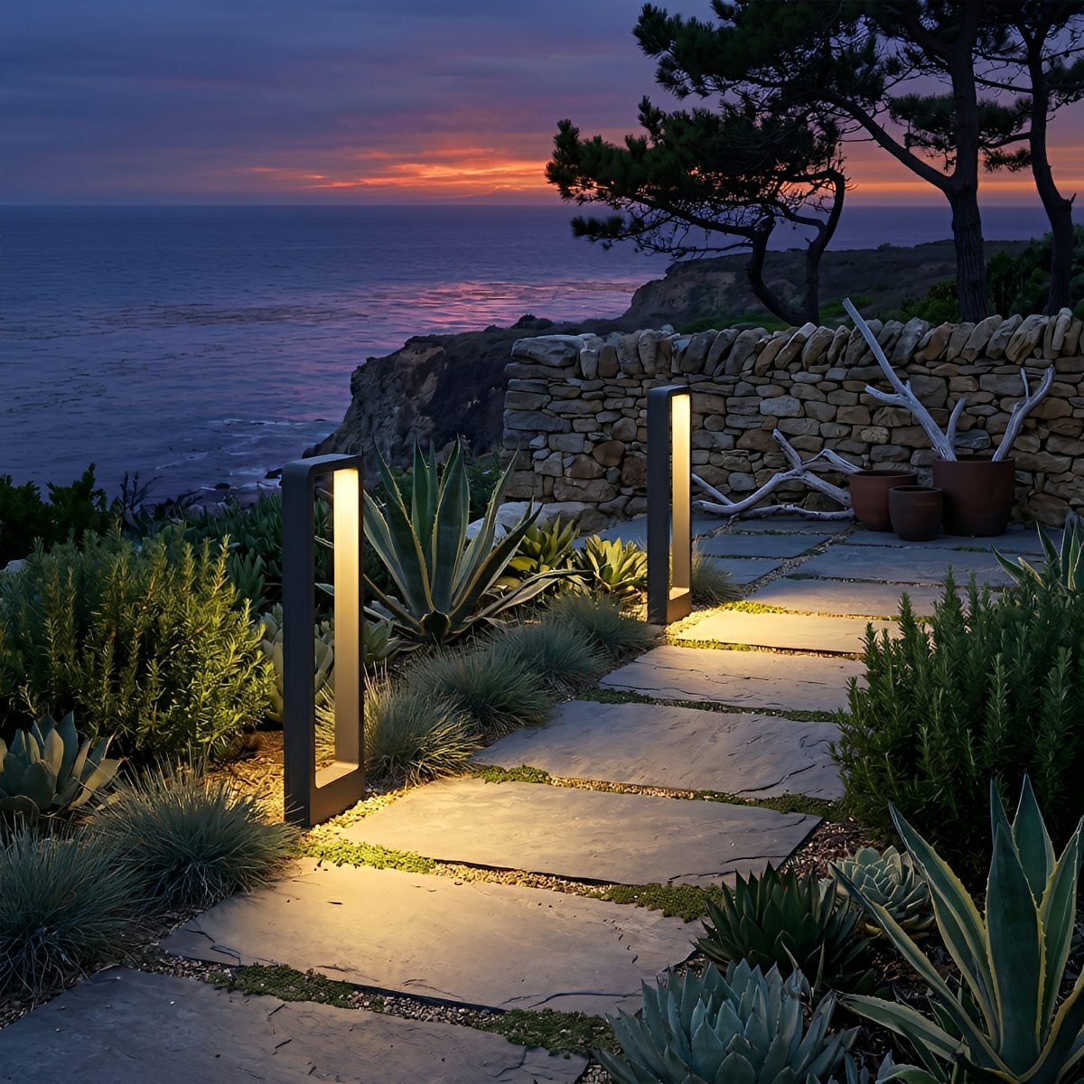 Modern Rectangular Frame Waterproof Outdoor Bollard Parth Light - Glimvale