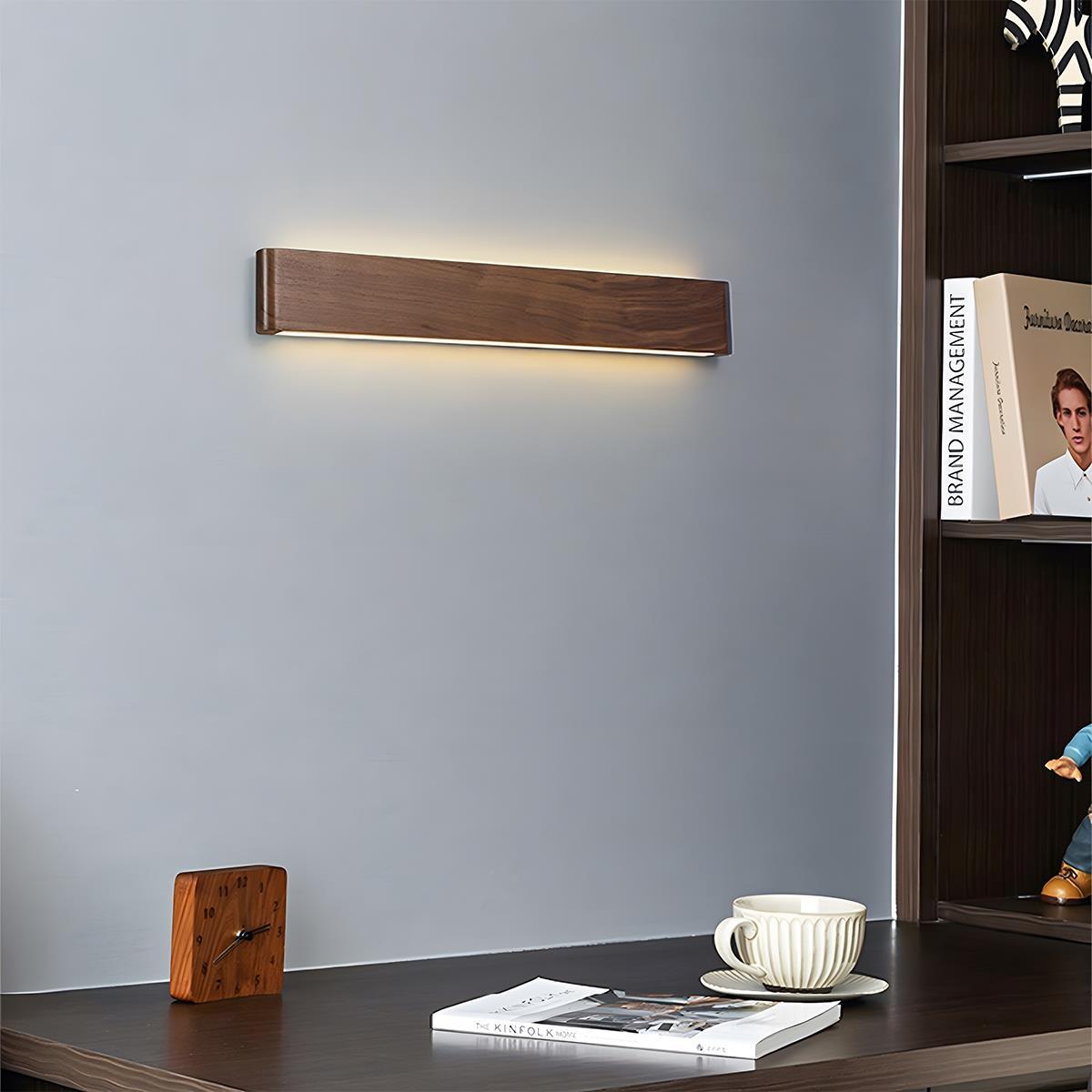 Modern Walnut Solid Wood Rectangular LED Indoor Wall Sconce - Glimvale