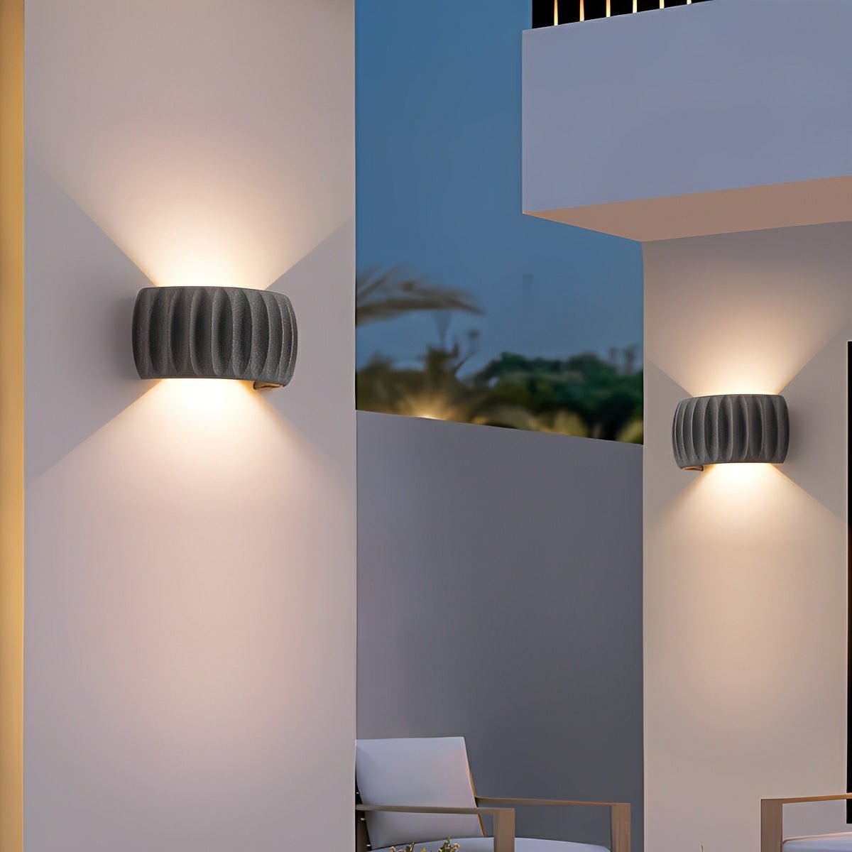 Modern Waterproof Arc Cement Carve Up and Down LED Outdoor Wall Lights - Glimvale