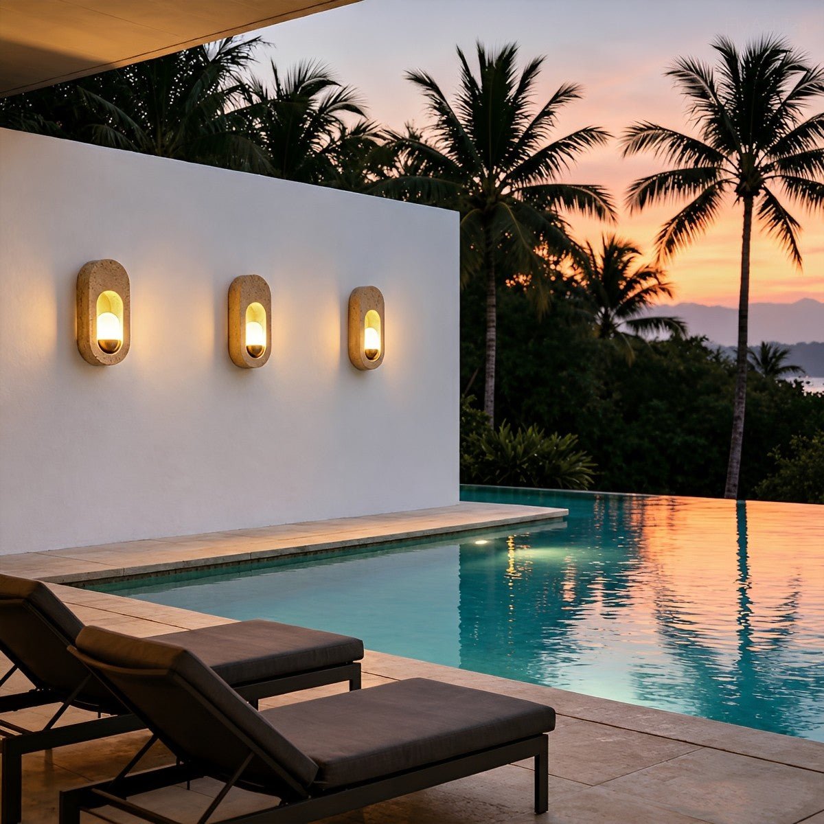 Modern Waterproof Travertine LED Outdoor Wall Light - Glimvale