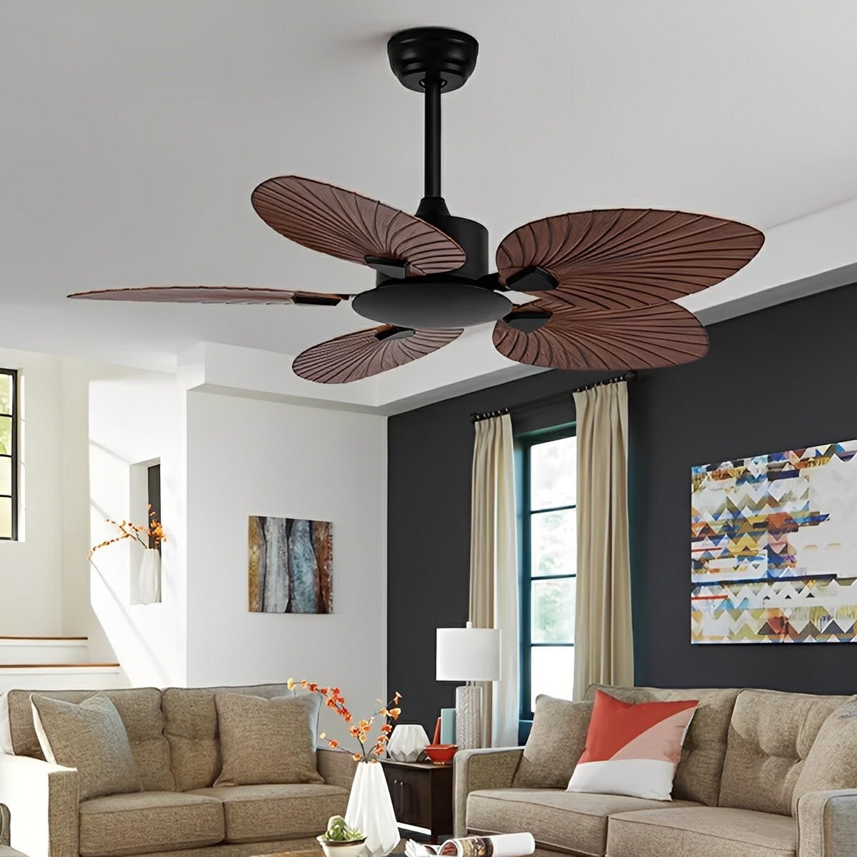 Rustic Coastal Leaf - shaped Modern DC Motor Reverse Ceiling Fan - Glimvale