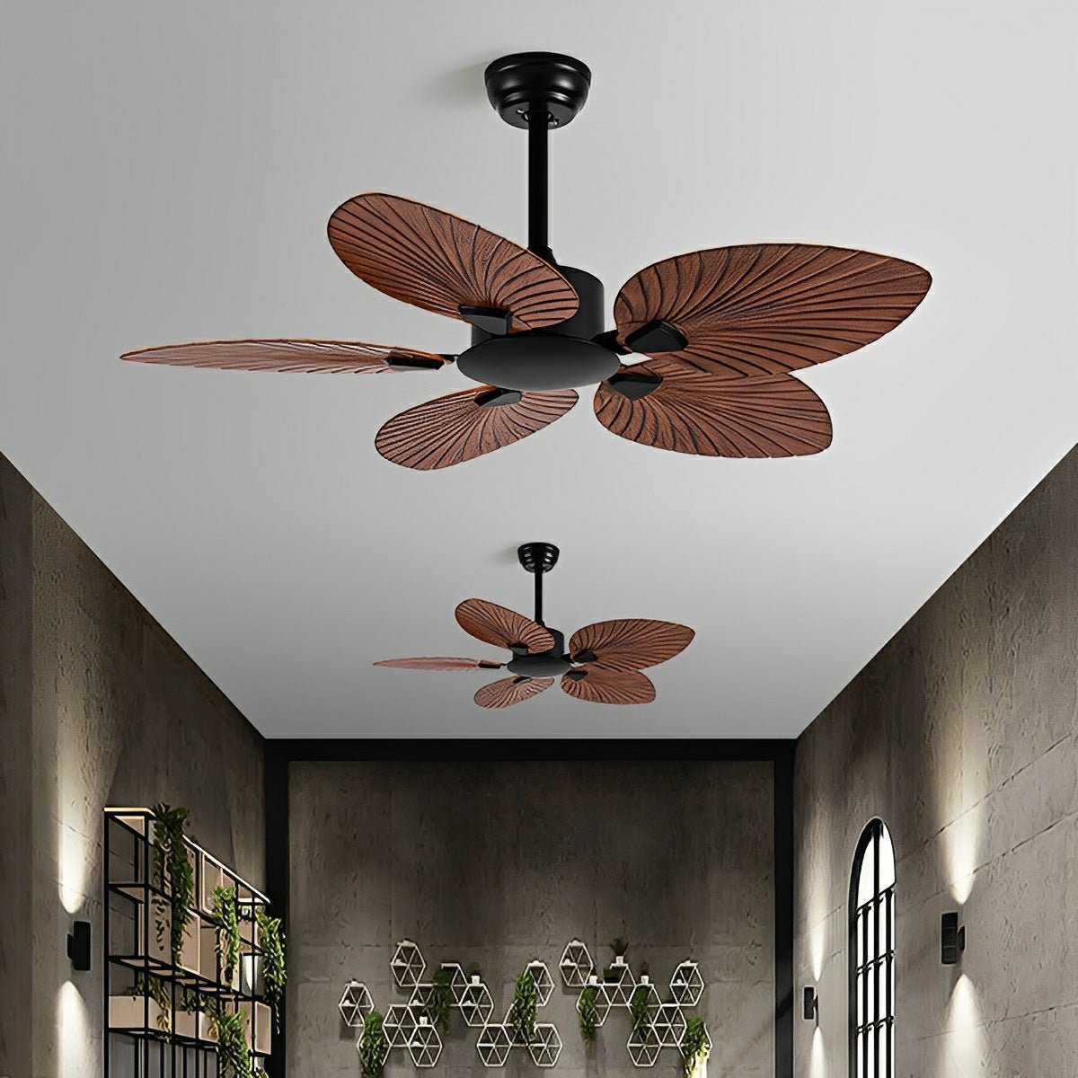 Rustic Coastal Leaf - shaped Modern DC Motor Reverse Ceiling Fan - Glimvale