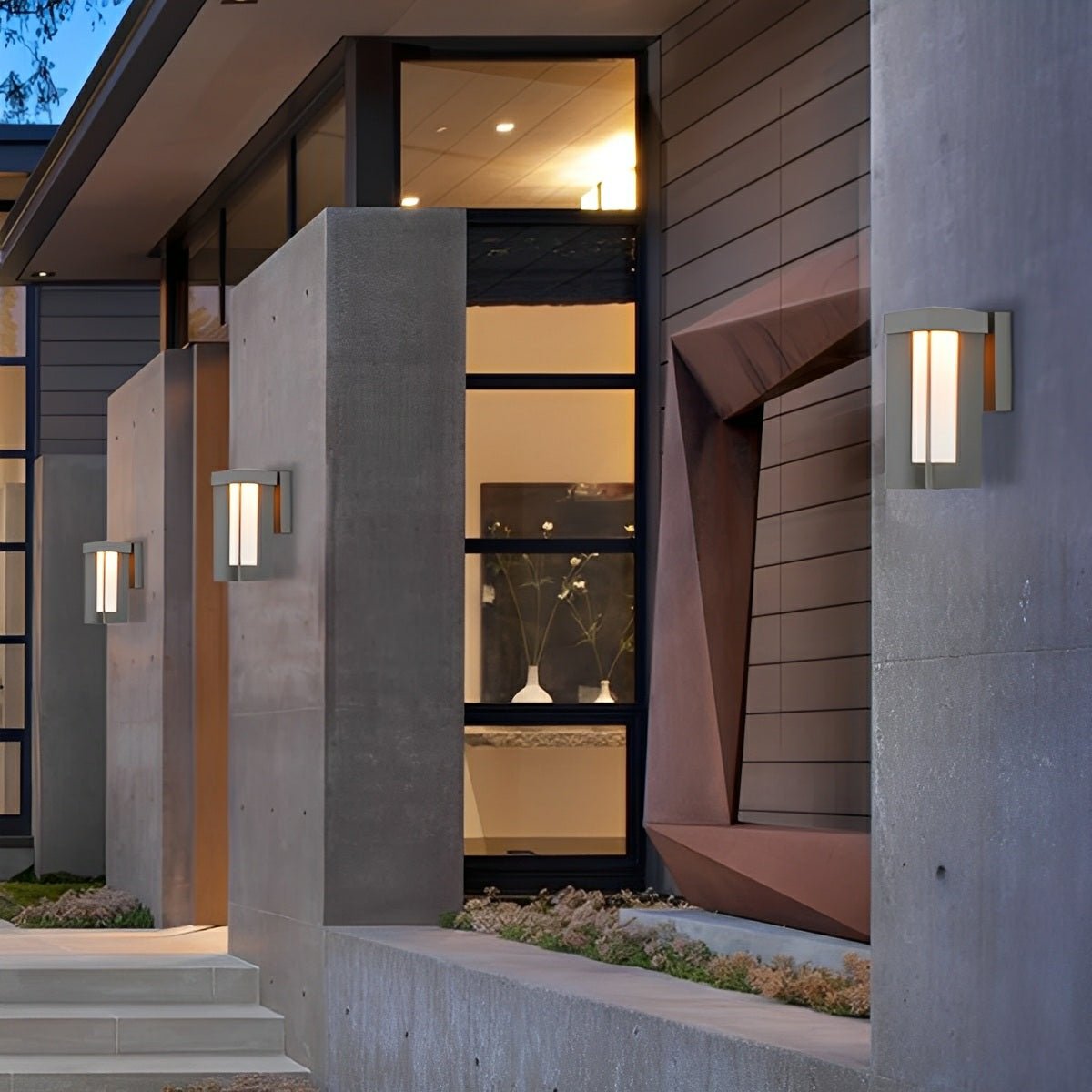 Rustic Modern Geometric Sculptural Waterproof Outdoor LED Porch Wall Lights - Glimvale