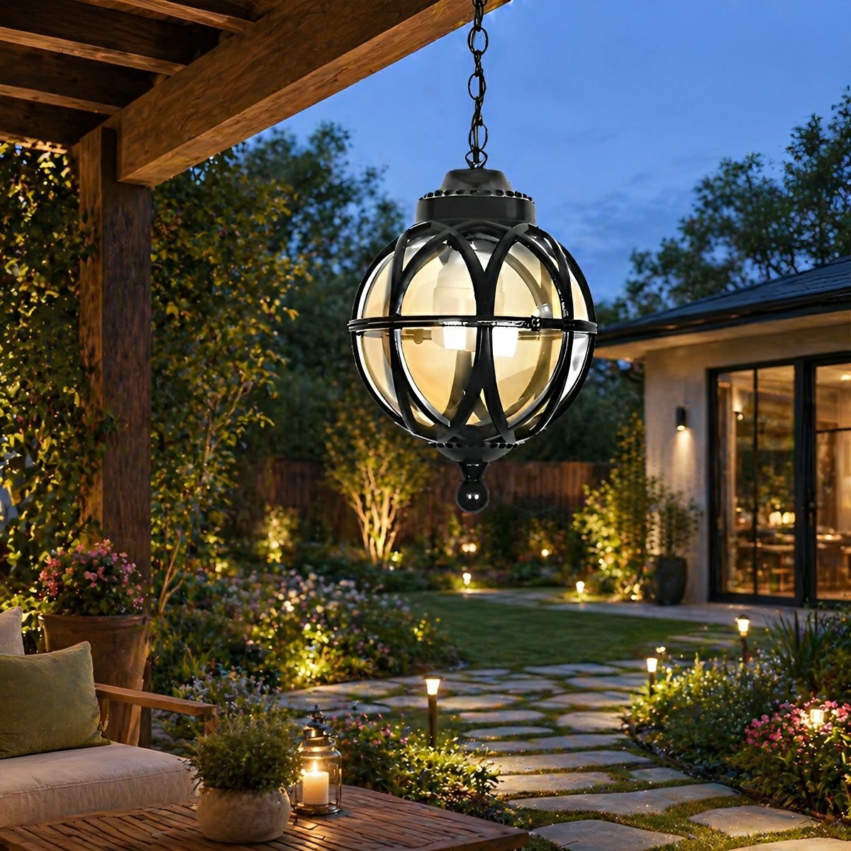 Rustic Waterproof Globe Outdoor Light Pendant Light Hanging Lantern - Glimvale