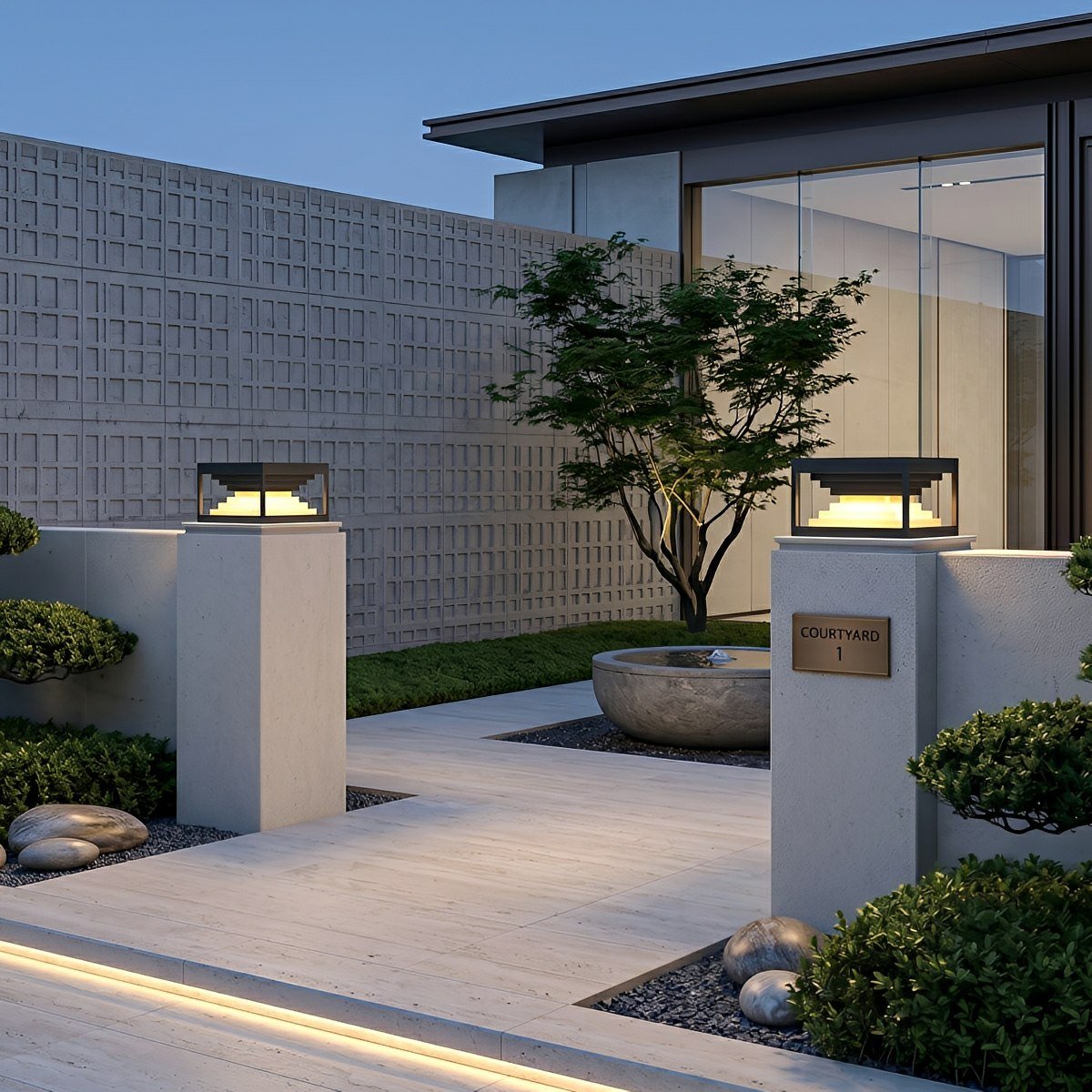 Square Modern Stepped Geometry Outdoor Post Lights - Glimvale
