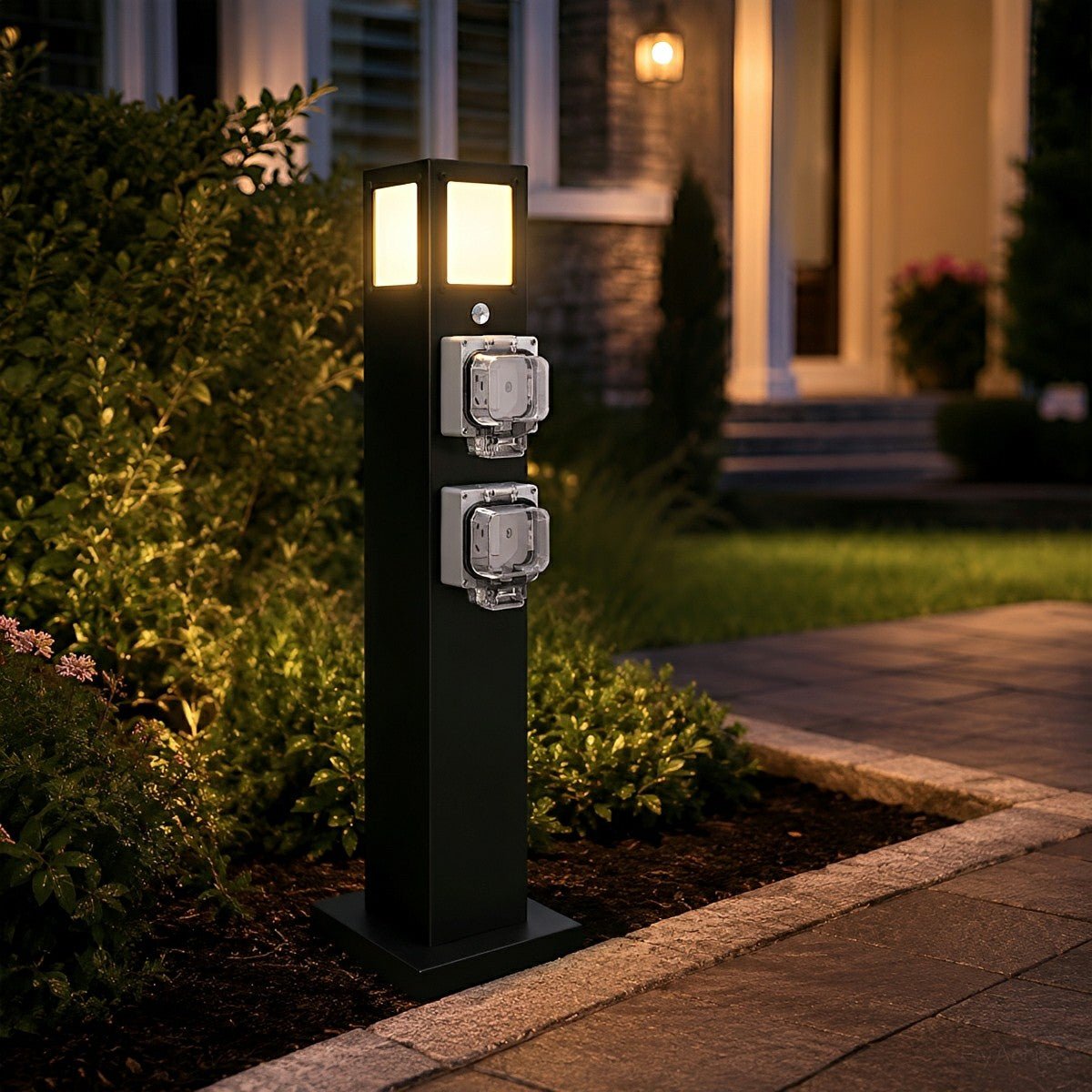 Steel Outdoor Waterproof Pathway Lights with GFCI-Protected Outlet - Glimvale