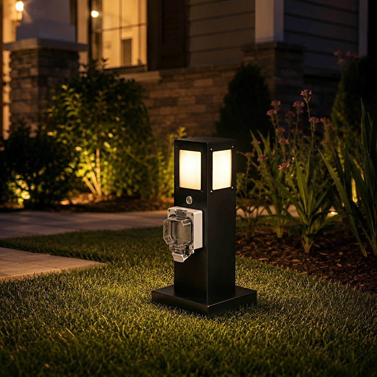 Steel Outdoor Waterproof Pathway Lights with GFCI-Protected Outlet - Glimvale