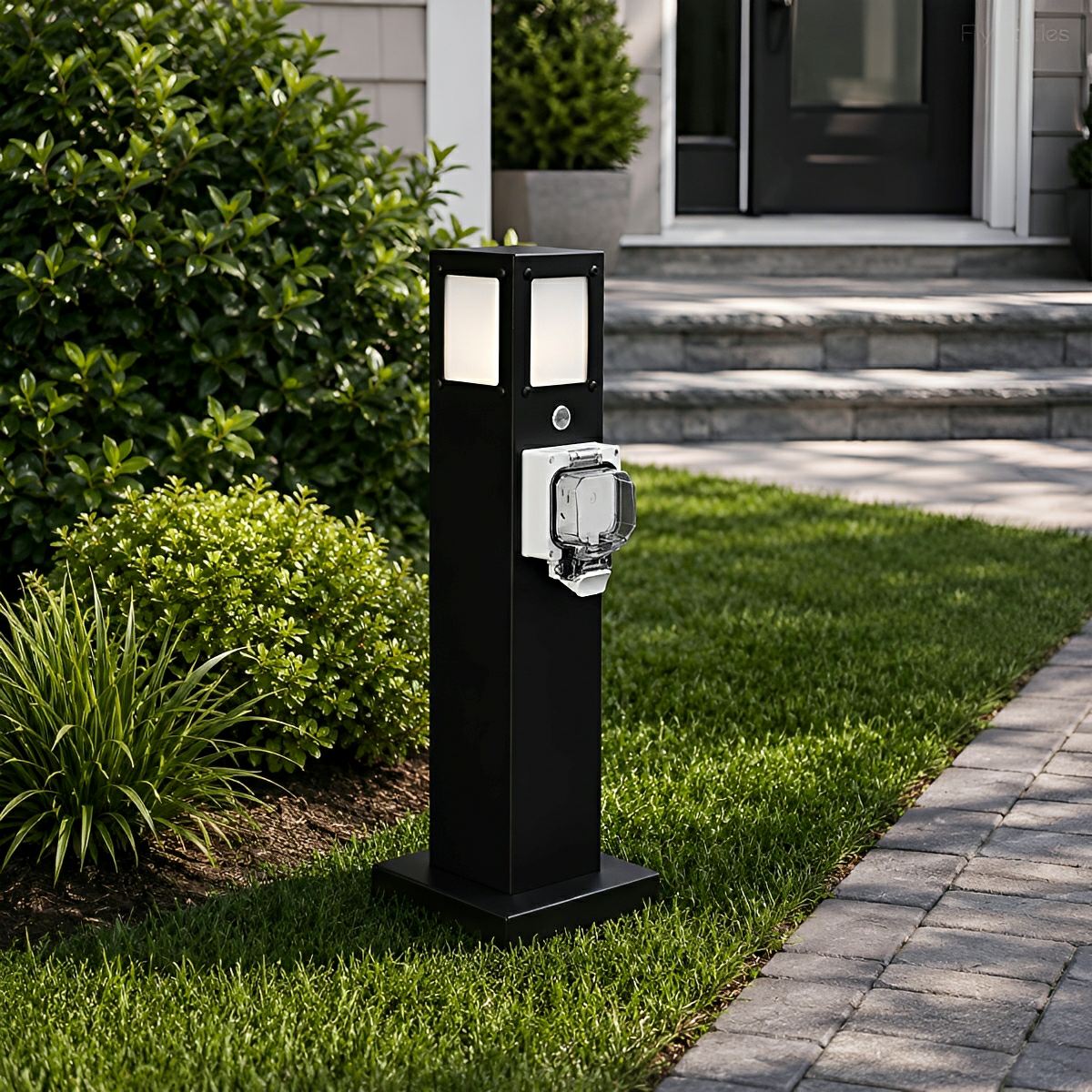 Steel Outdoor Waterproof Pathway Lights with GFCI-Protected Outlet - Glimvale
