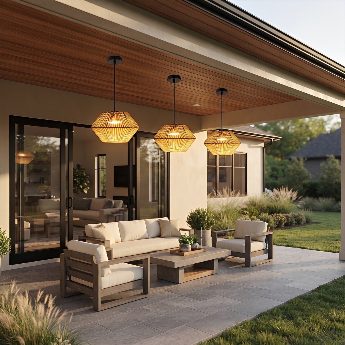 Waterproof Coastal Geometric Rattan LED Outdoor Pendant Light - Glimvale