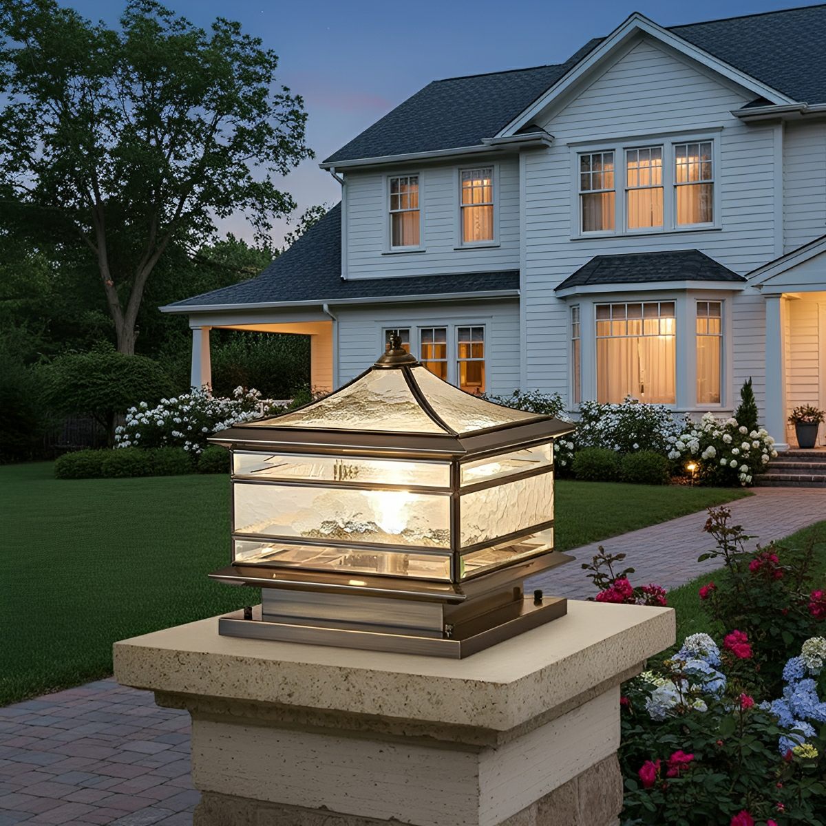 Waterproof Glass Copper Vintage Outdoor Fence Post Lights Pillar Light Column Lamp - Glimvale