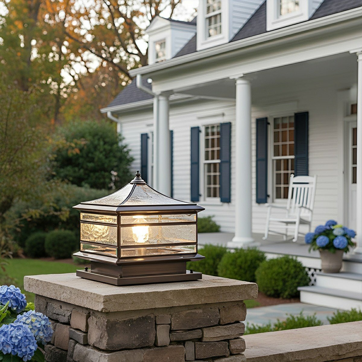 Waterproof Glass Copper Vintage Outdoor Fence Post Lights Pillar Light Column Lamp - Glimvale