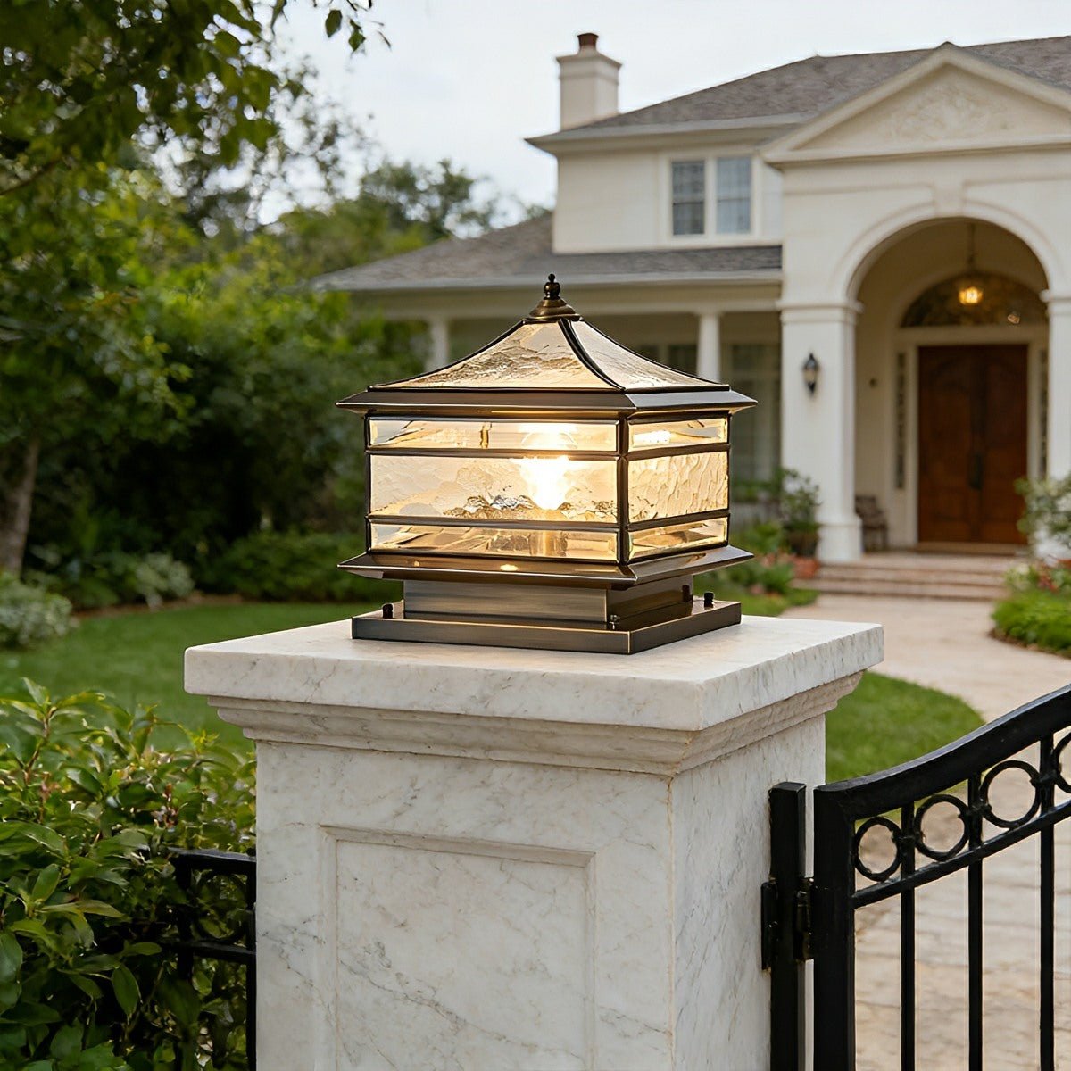 Waterproof Glass Copper Vintage Outdoor Fence Post Lights Pillar Light Column Lamp - Glimvale