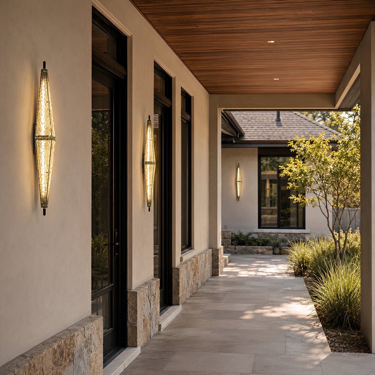 Waterproof Luxury Diamond Leaf Textured Glass Outdoor Wall Light - Glimvale