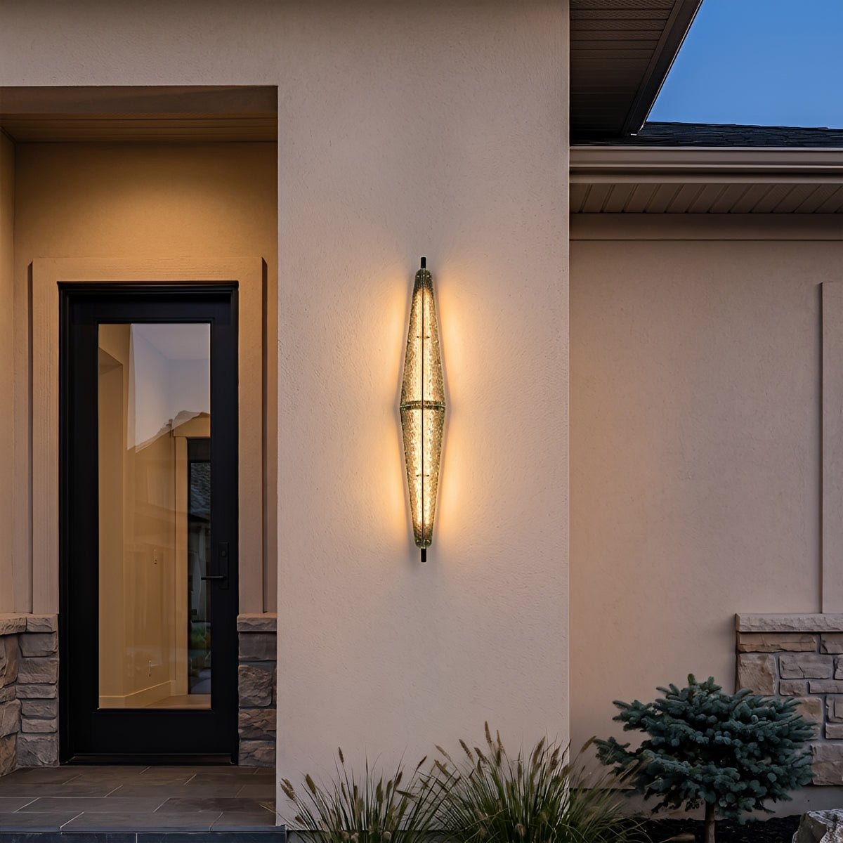 Waterproof Luxury Diamond Leaf Textured Glass Outdoor Wall Light - Glimvale