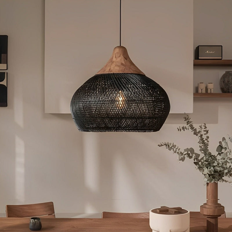 Bowl - shaped Handmade Rattan Pendant Light – Boho Woven Hanging Lamp