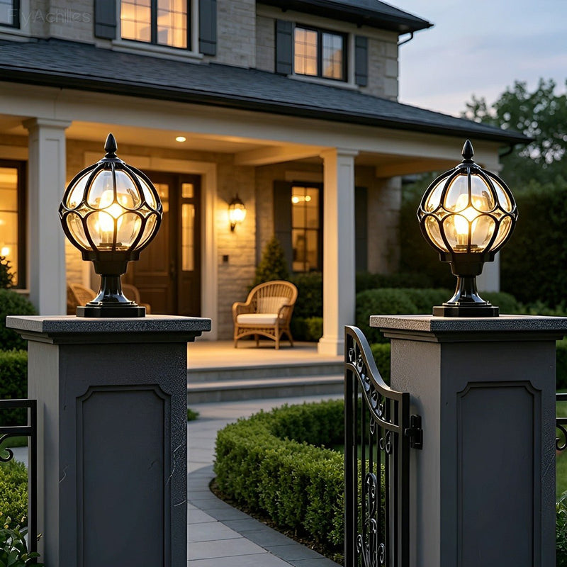 Classic Globe Glass Waterproof LED Outdoor Fence Post Light Pillar Light - Glimvale
