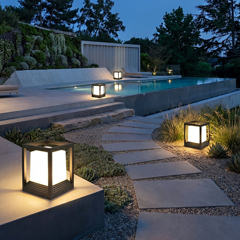 Classic Minimalist Cube Waterproof Fence Outdoor Post Light - Glimvale