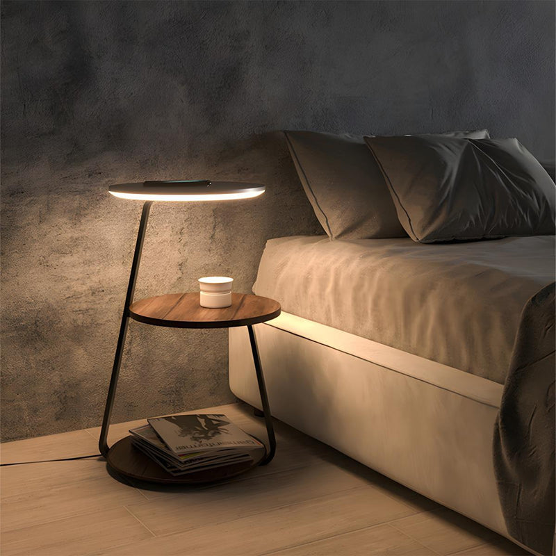 Coffee Table With Floor Lamp Shelf with Lamp Wireless Chargeable Bedside Table - Glimvale