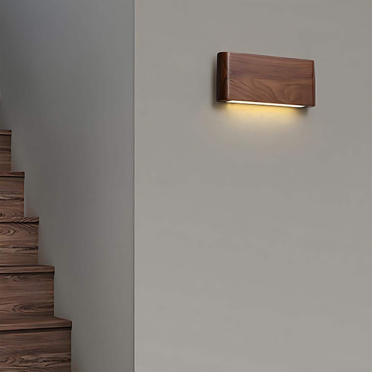 Modern Walnut Solid Wood Rectangular LED Indoor Wall Sconce - Glimvale