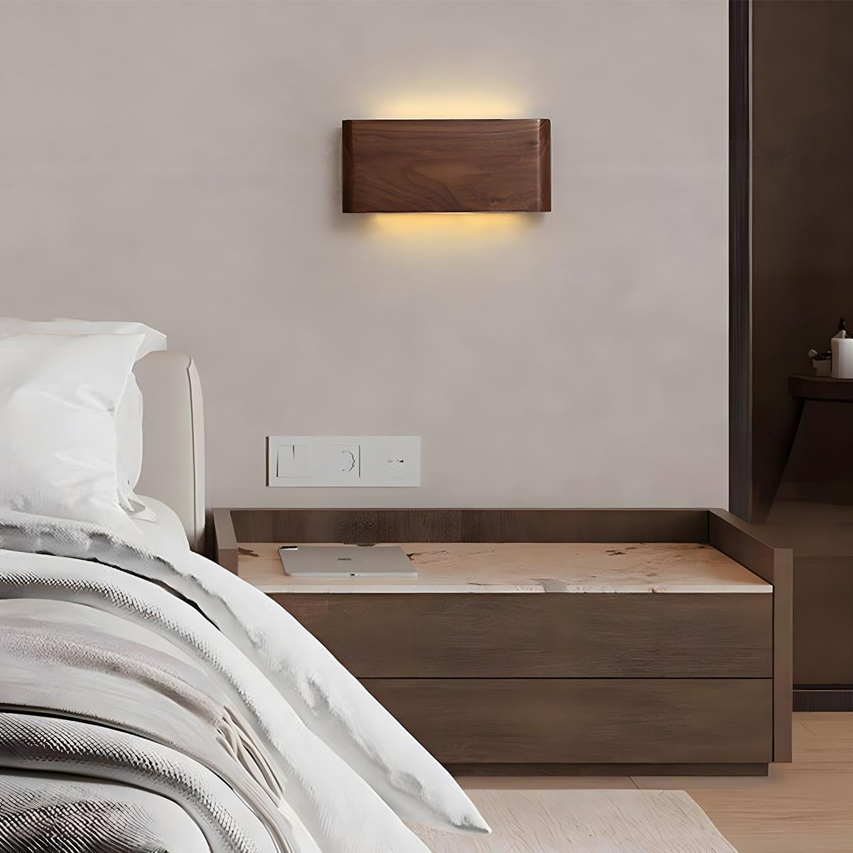Modern Walnut Solid Wood Rectangular LED Indoor Wall Sconce - Glimvale