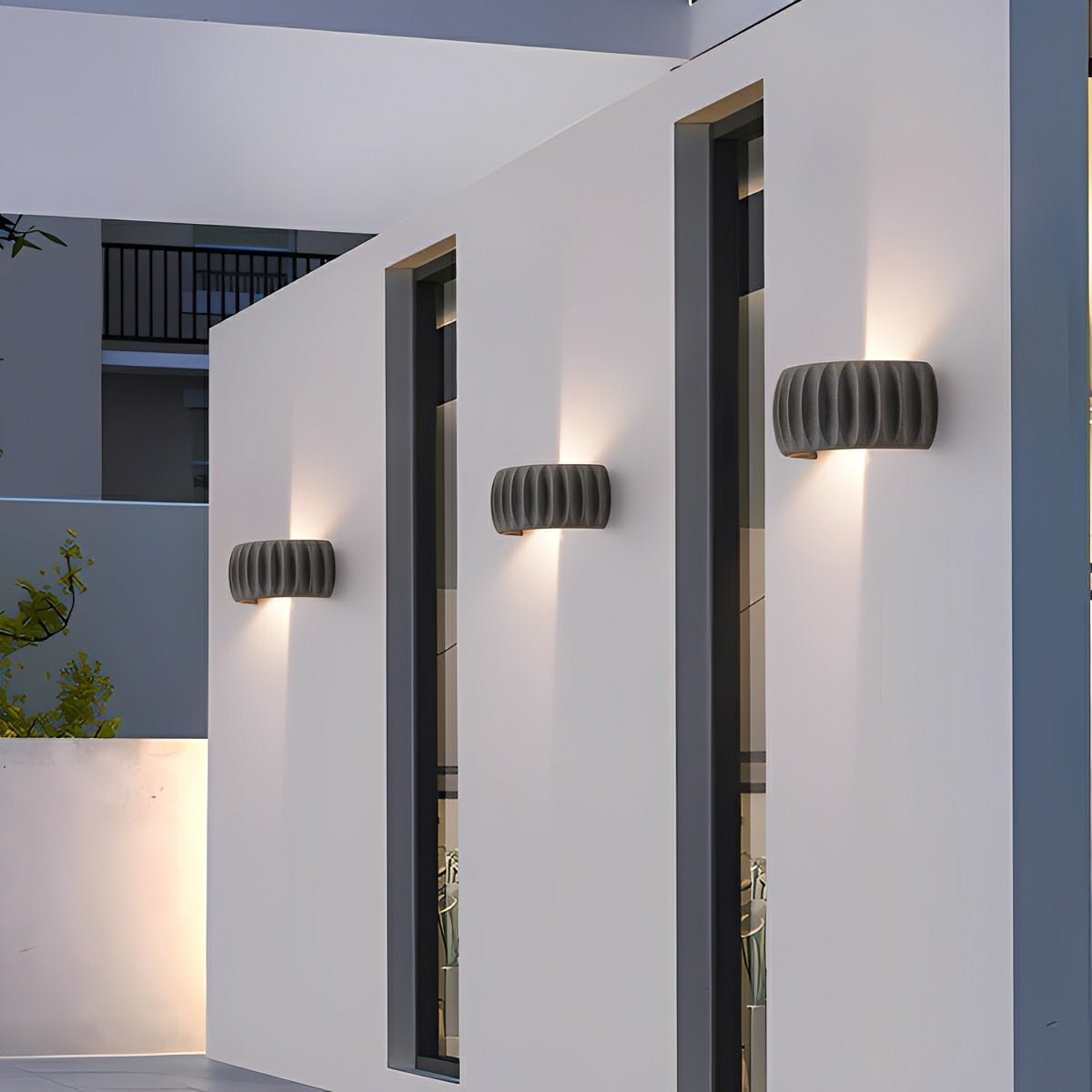 Modern Waterproof Arc Cement Carve Up and Down LED Outdoor Wall Lights - Glimvale