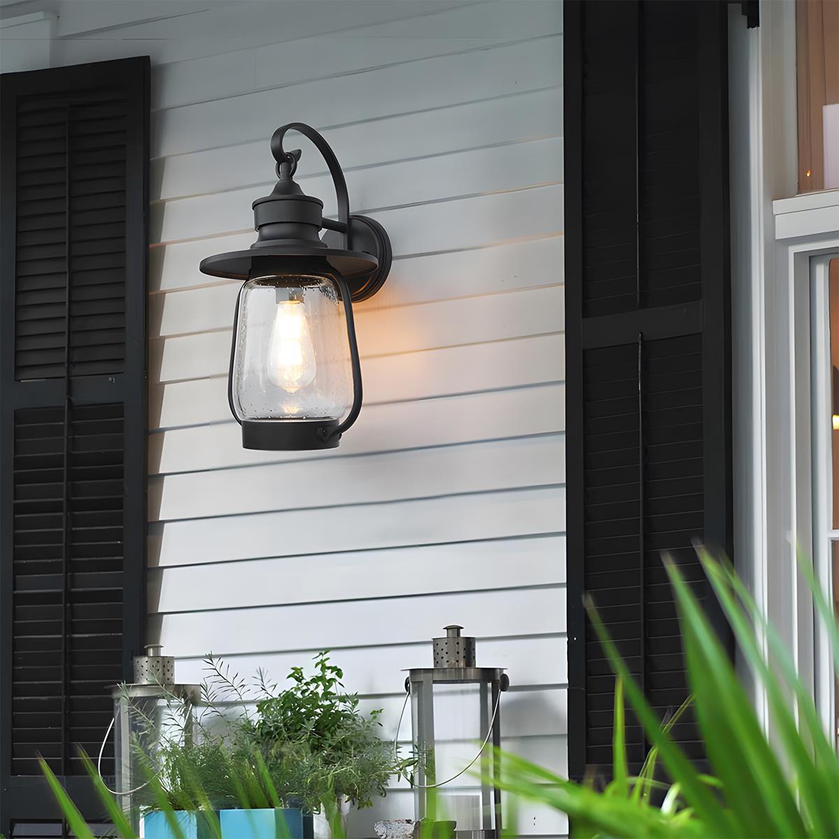 Retro Black Waterproof Lantern Outdoor Wall Sconces - Glimvale