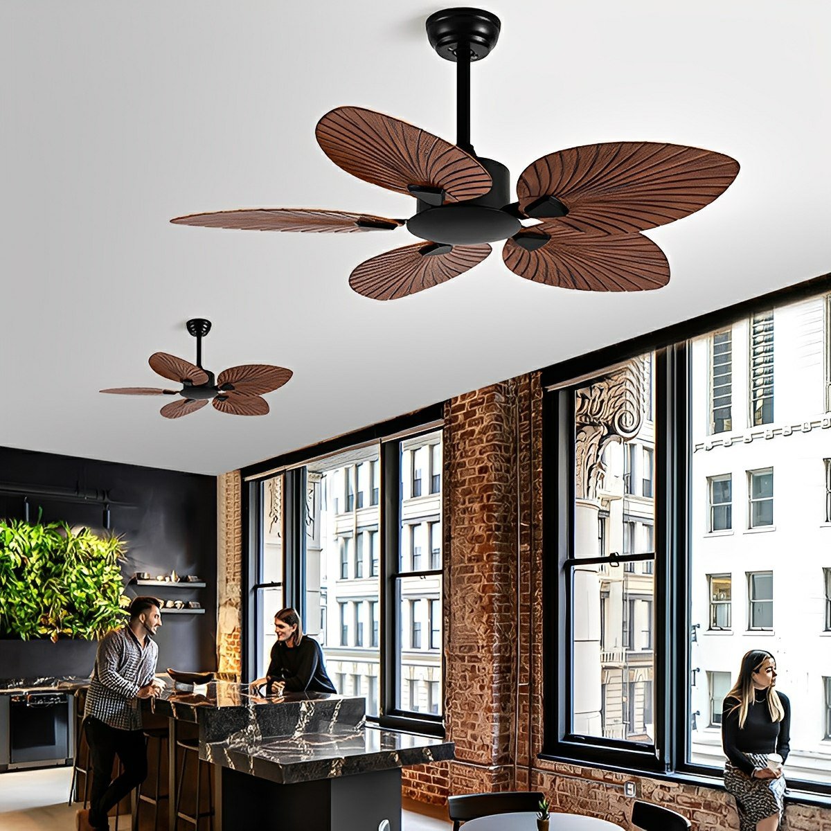 Rustic Coastal Leaf - shaped Modern DC Motor Reverse Ceiling Fan - Glimvale