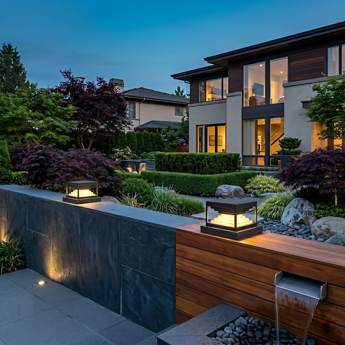 Square Modern Stepped Geometry Outdoor Post Lights - Glimvale