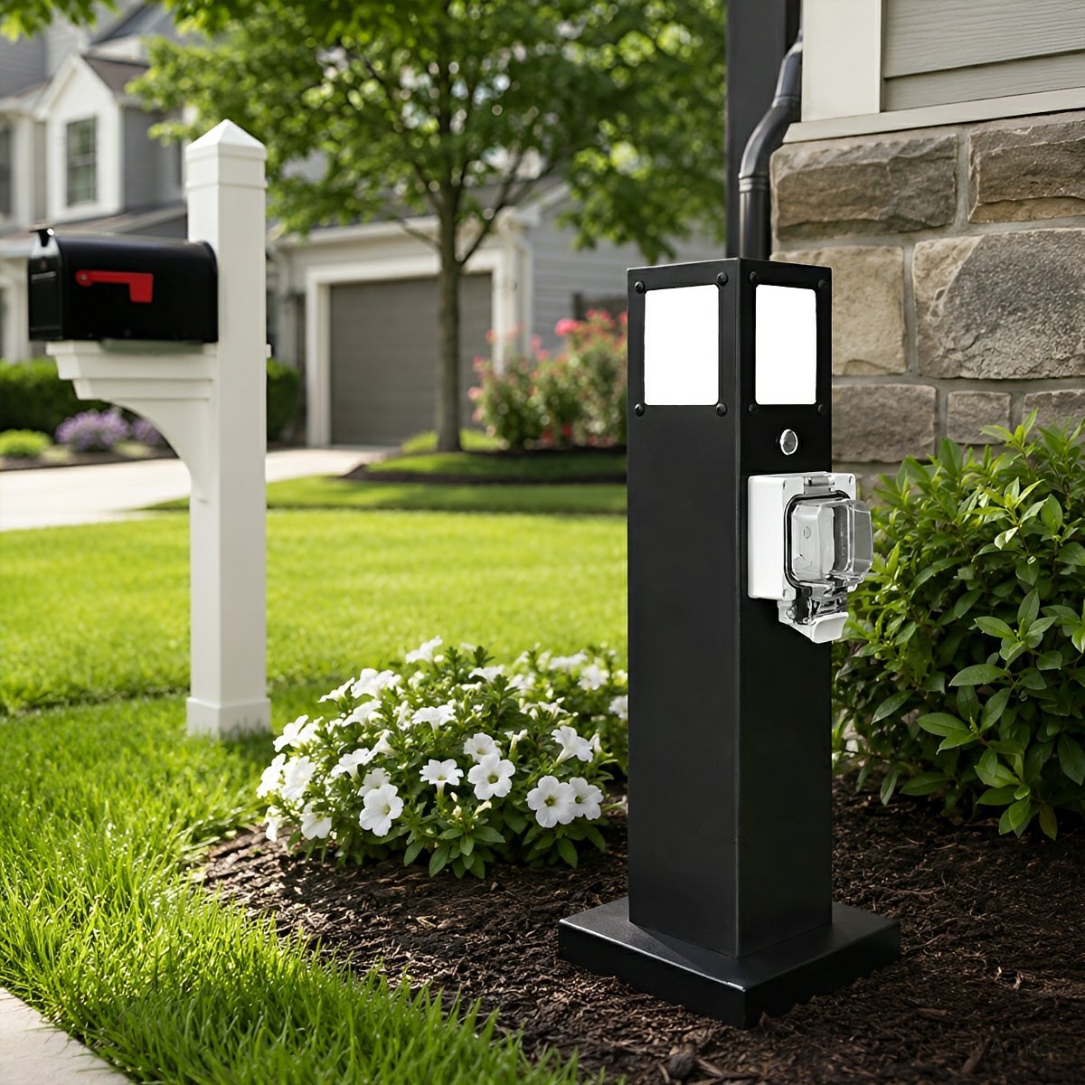 Steel Outdoor Waterproof Pathway Lights with GFCI-Protected Outlet - Glimvale