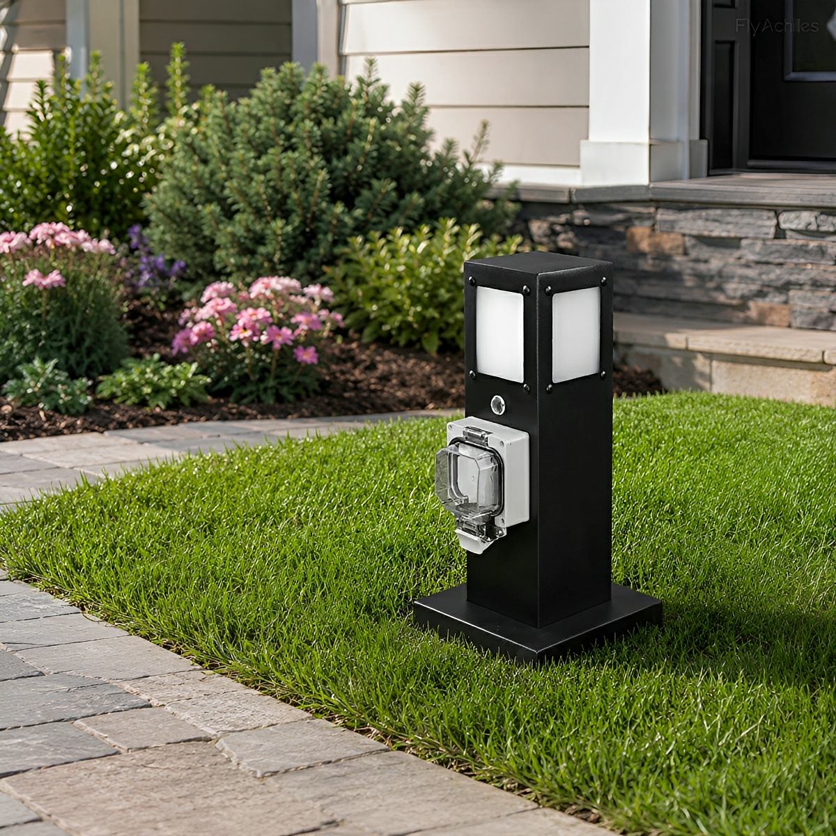 Steel Outdoor Waterproof Pathway Lights with GFCI-Protected Outlet - Glimvale