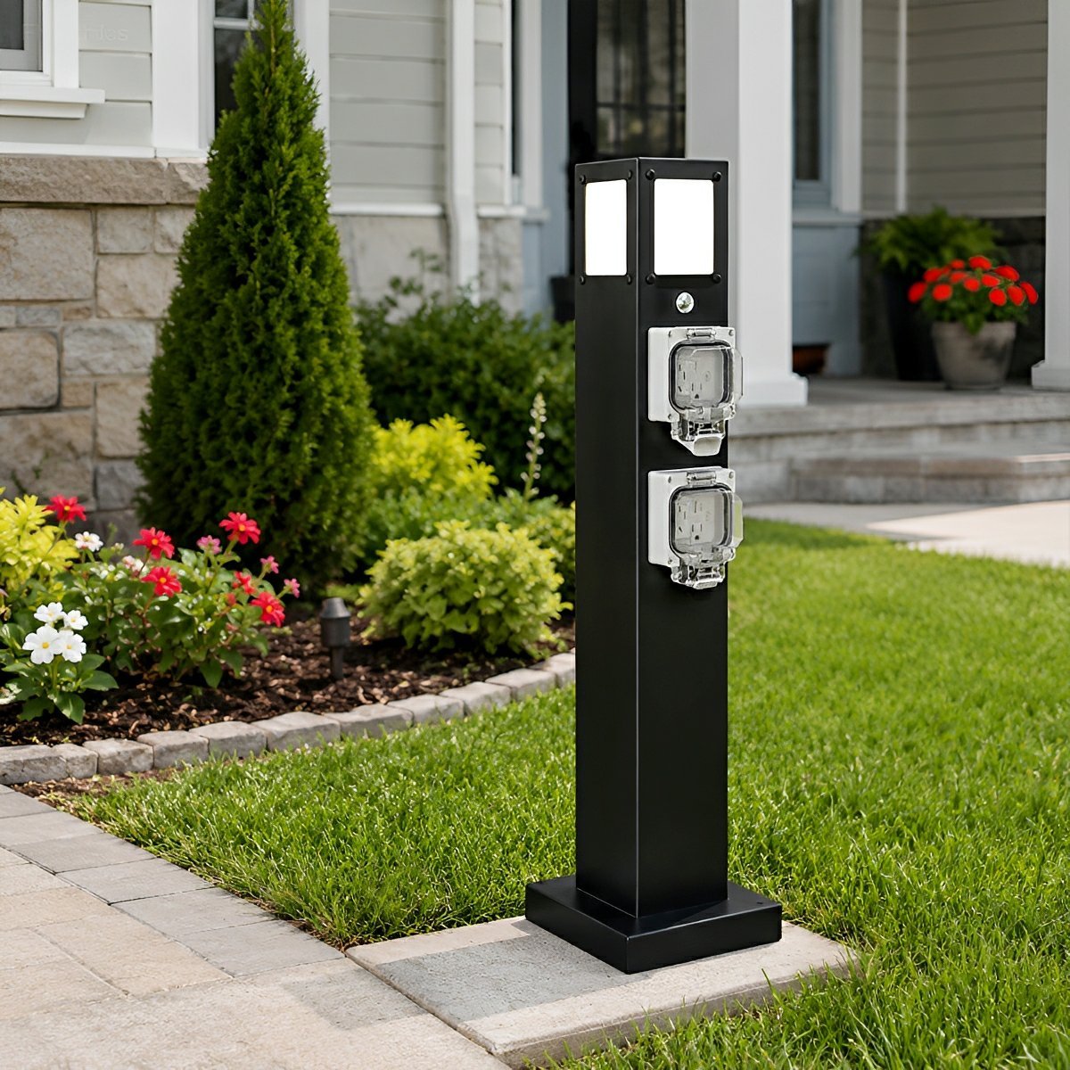 Steel Outdoor Waterproof Pathway Lights with GFCI-Protected Outlet - Glimvale