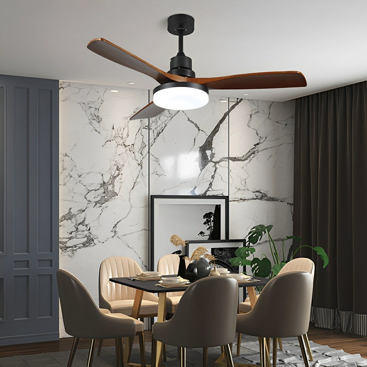Vintage Variable Frequency Solid Wood Ceiling Fan Light - Glimvale
