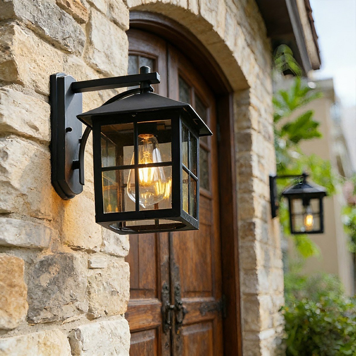 Waterproof Black Farmhouse Cross Lantern Outdoor Porch LED Wall Lights - Glimvale