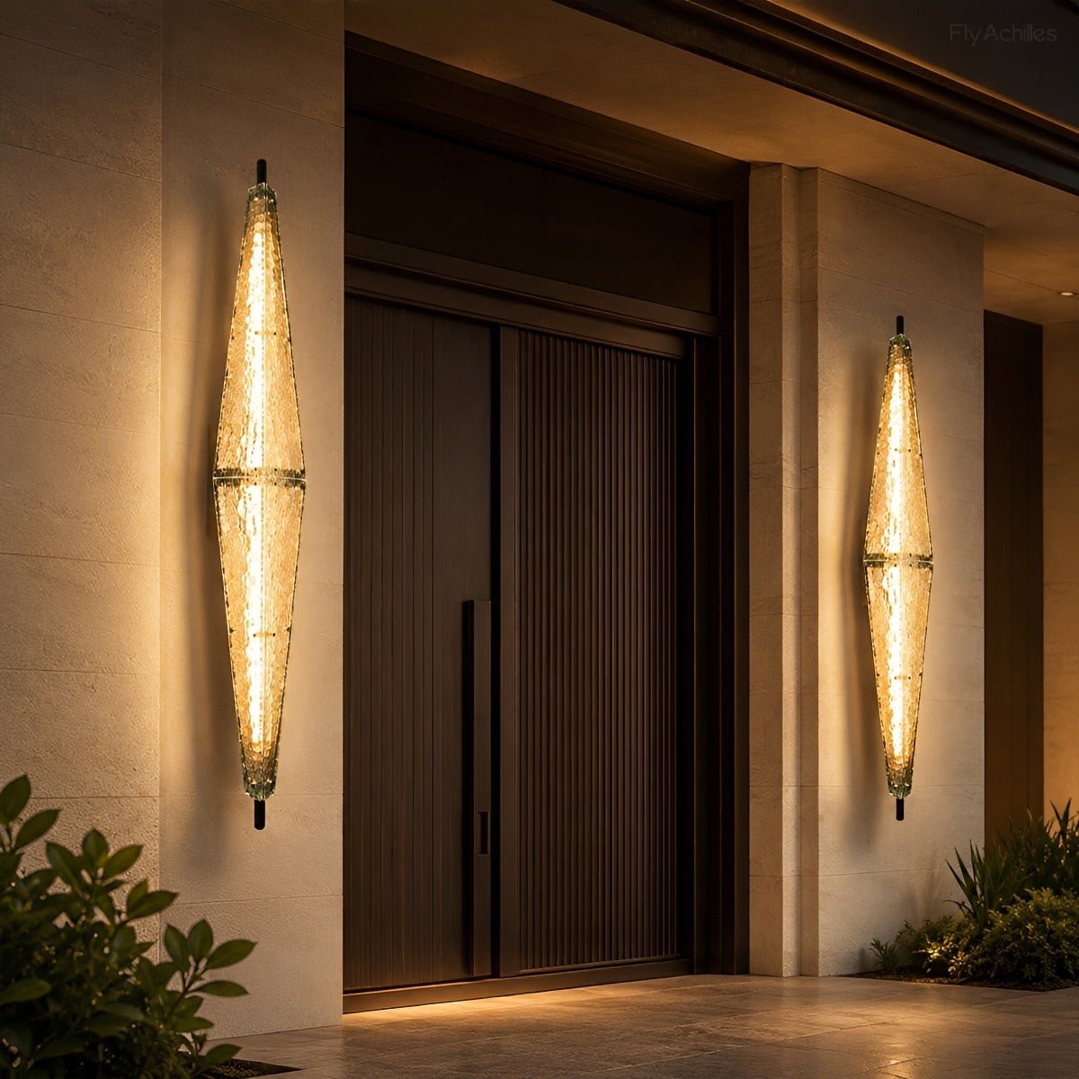 Waterproof Luxury Diamond Leaf Textured Glass Outdoor Wall Light - Glimvale
