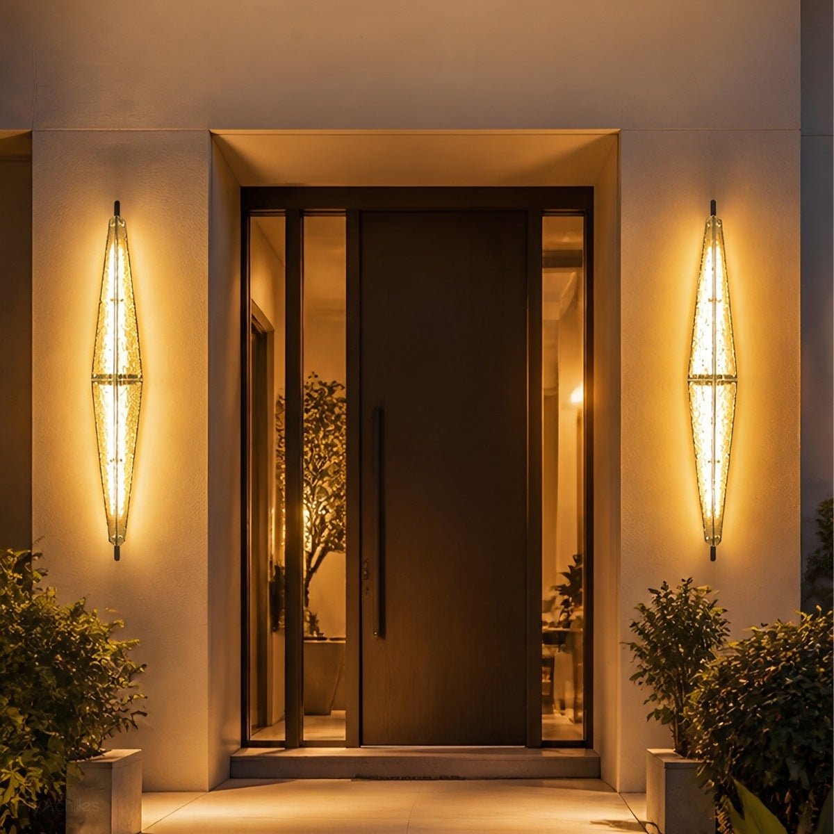 Waterproof Luxury Diamond Leaf Textured Glass Outdoor Wall Light - Glimvale