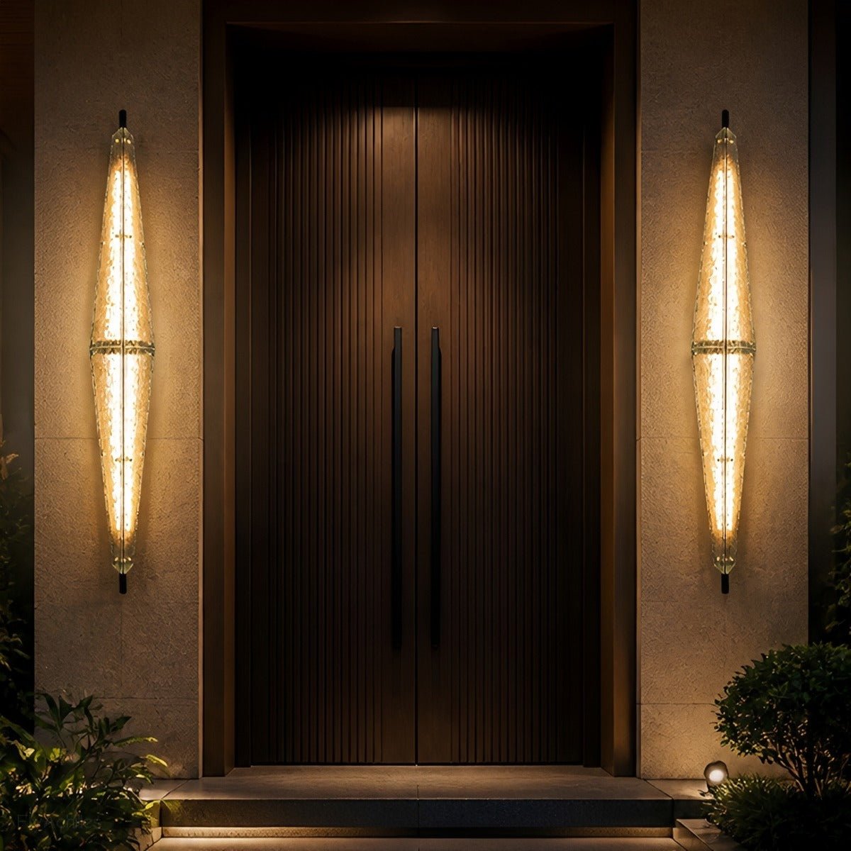 Waterproof Luxury Diamond Leaf Textured Glass Outdoor Wall Light - Glimvale