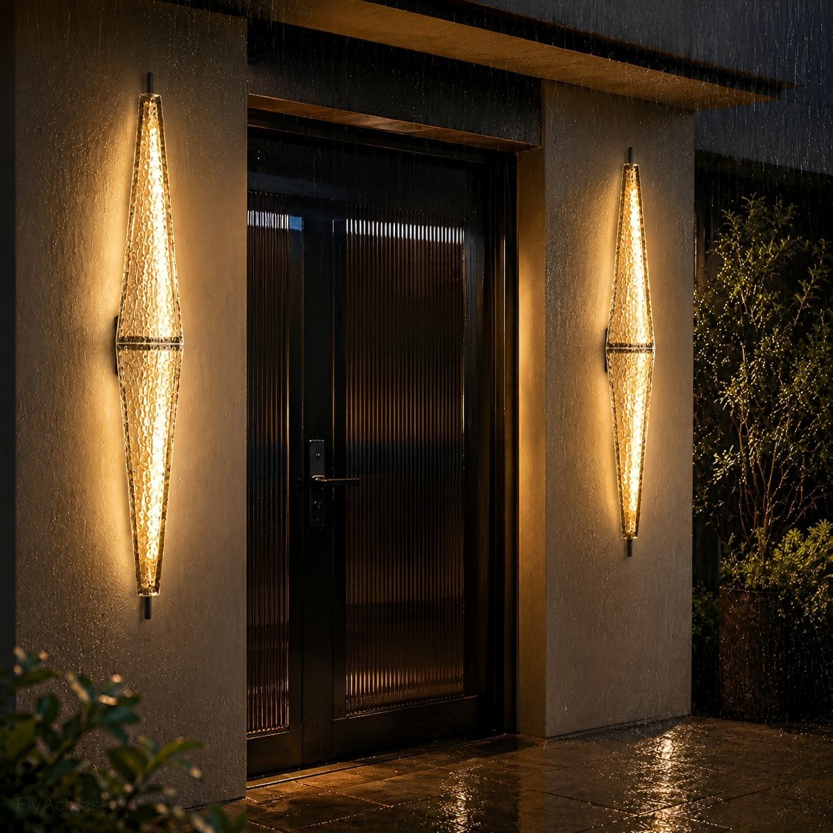 Waterproof Luxury Diamond Leaf Textured Glass Outdoor Wall Light - Glimvale