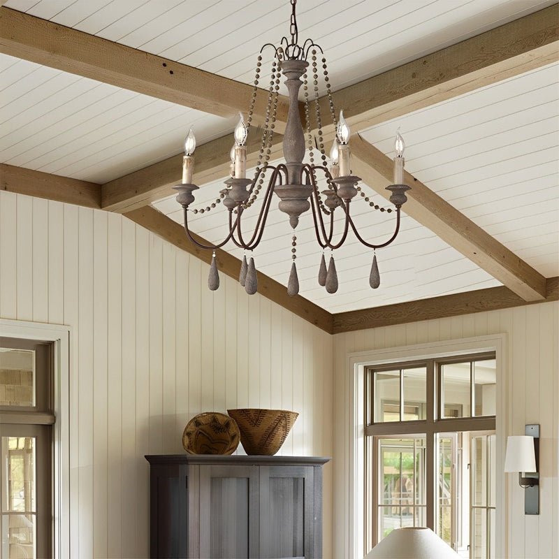Wood Vintage Rustic Candle Chandelier Light - Glimvale